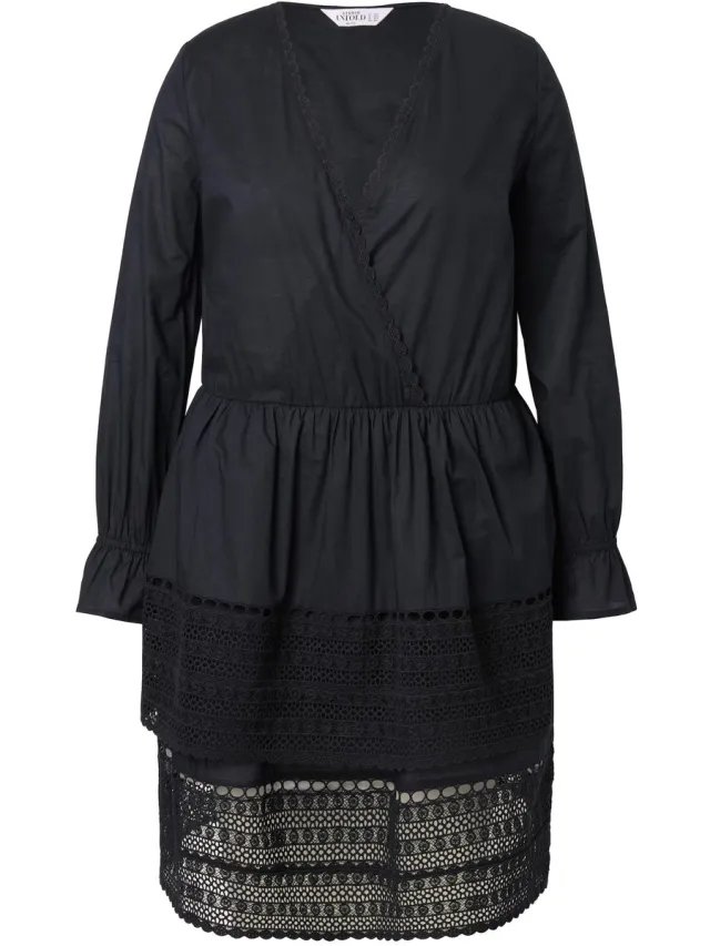 Studio Untold Dames - Jurk A-lijn borduursel volants - Zwart - Maat 46+