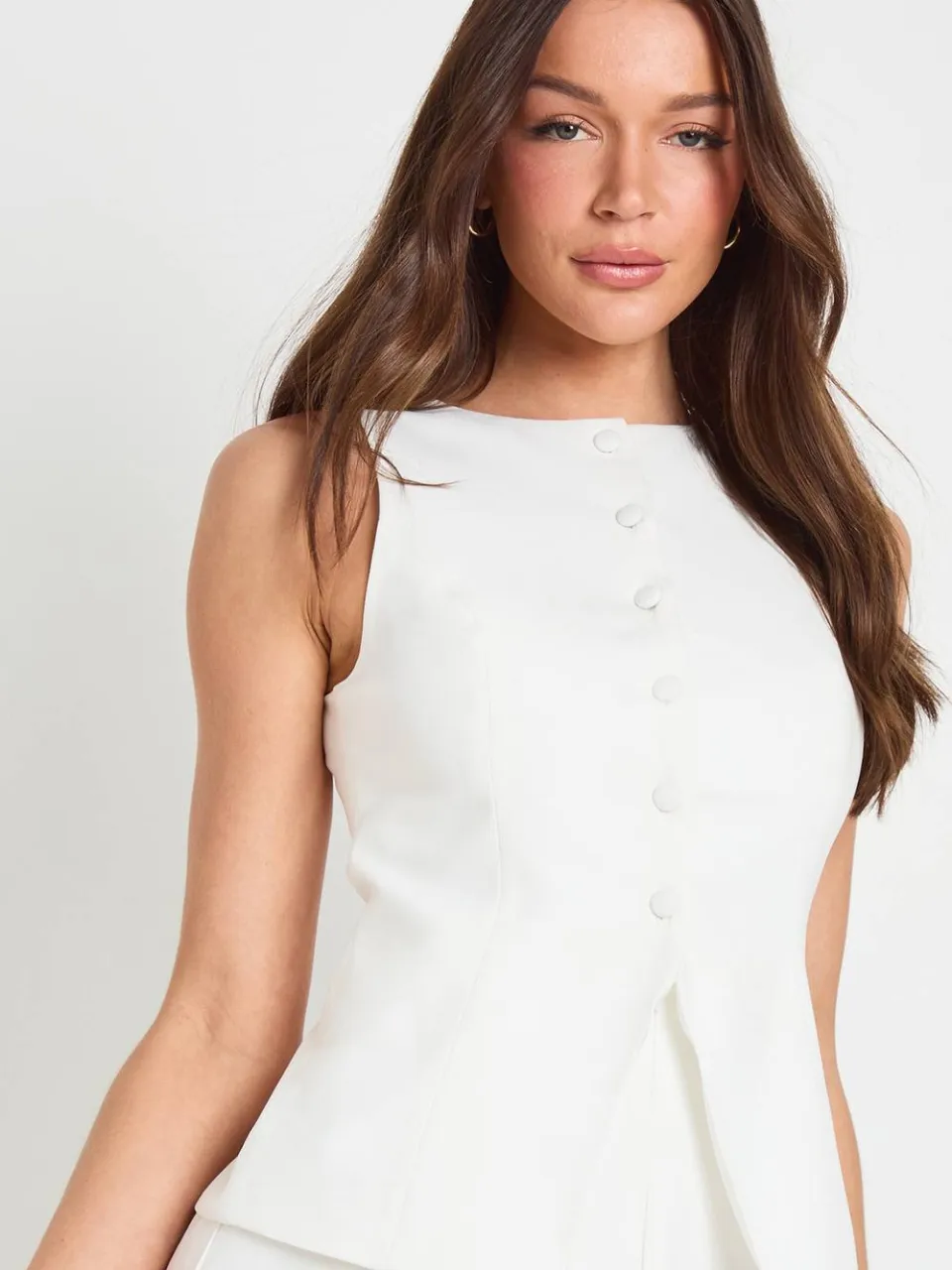 boohoo Dames Petite Getailleerde Gilet Mini Jurk ivoor, foto 2