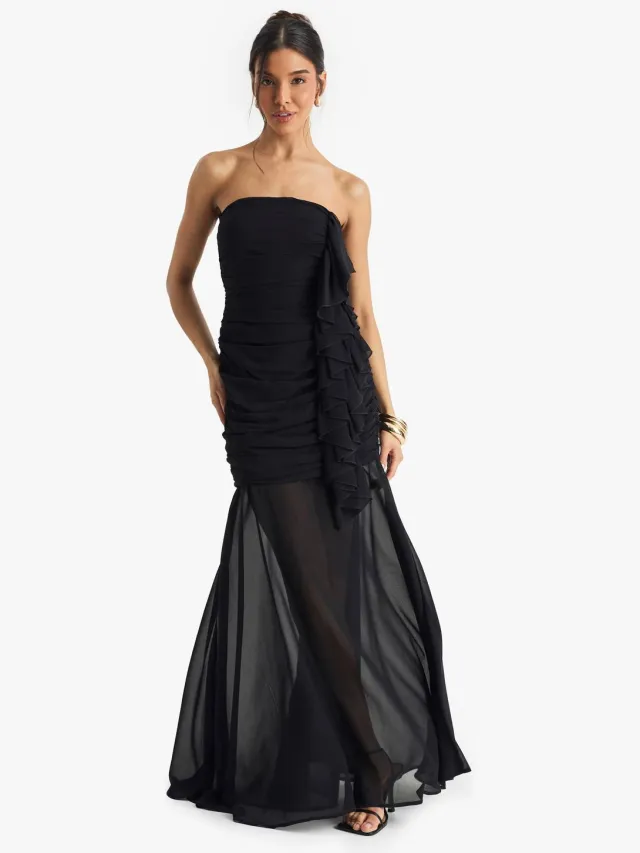 boohoo Dames Chiffon Geruikte Maxi Jurk Zwart