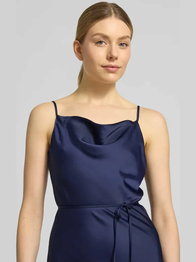 Yas midi-jurk van satijn model 'Thea' marineblauw, foto 2
