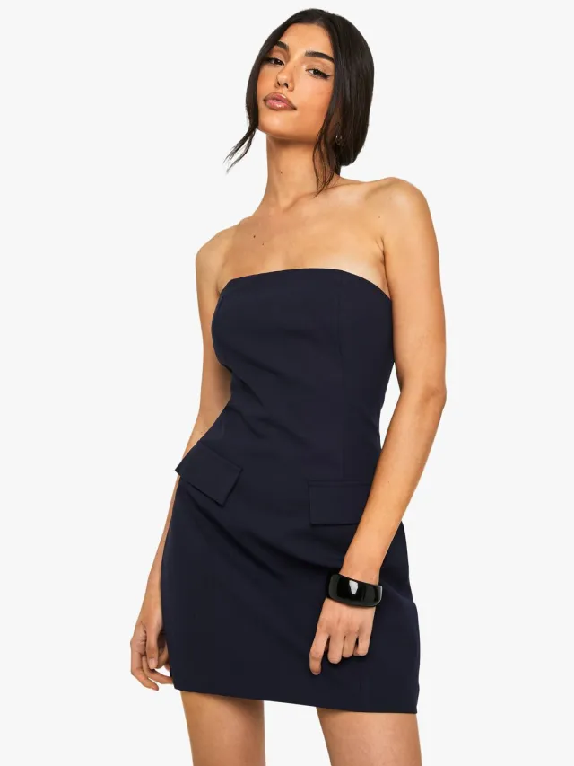 boohoo Dames Bandeau Getailleerde Mini Jurk Marineblauw