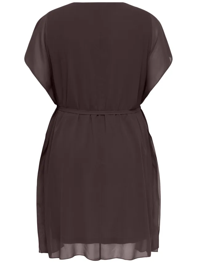 Only Carmakoma Plus Size korte jurk met ceintuur - donkerbruin