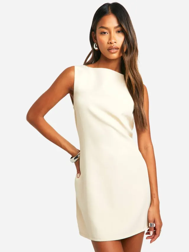 boohoo Dames Slash Neck Fit & Flare Micro Mini Jurk Steen