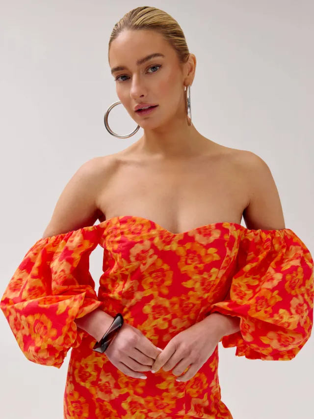 Harper & Yve gebloemde off shoulder jurk rood, foto 4