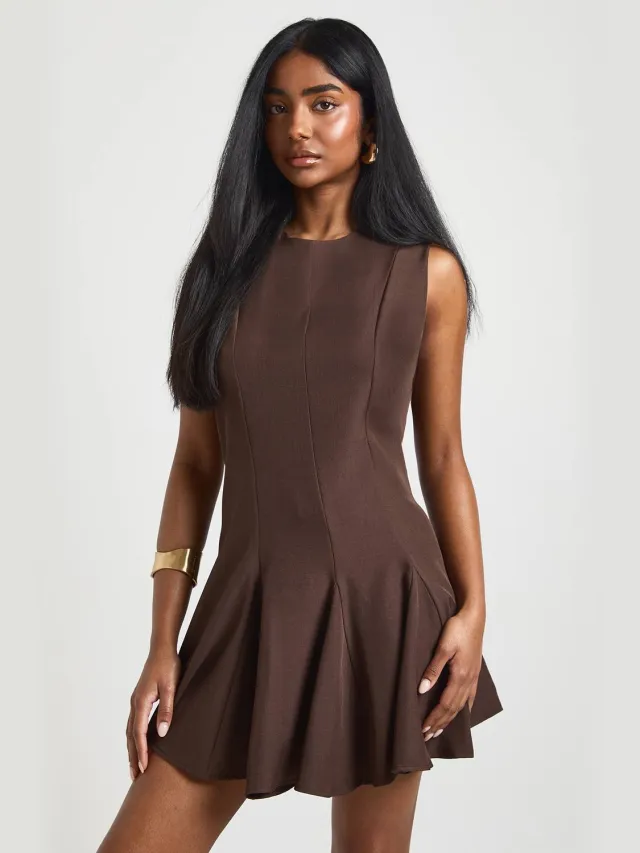 boohoo Dames Getailleerde Fit & Flare Mini Jurk Espresso