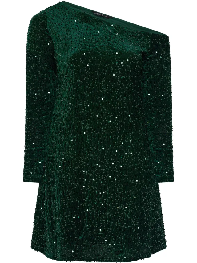 Limited Collection Donkergroene Jurk Met Blote Schouders En Pailletten-52 Green