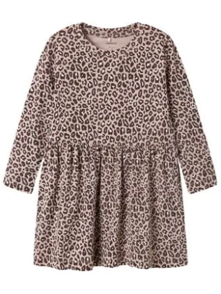 NAME IT MINI midi jurk panterprint oudroze oudroze/bruin