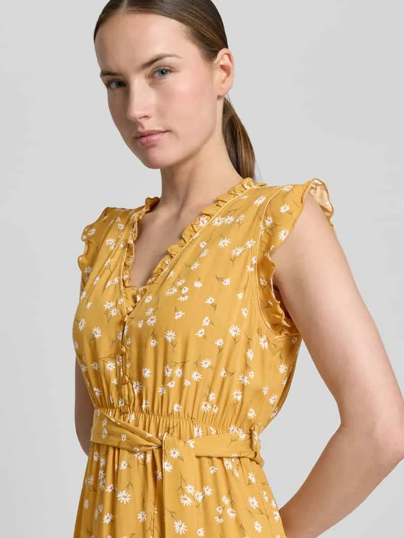 Apricot Mini-jurk van viscose met strikceintuur en kapmouwen donkergeel, foto 4