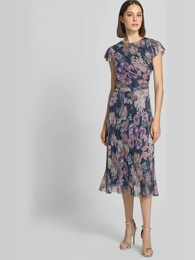 Swing cocktailjurk met ronde hals Donkerblauw