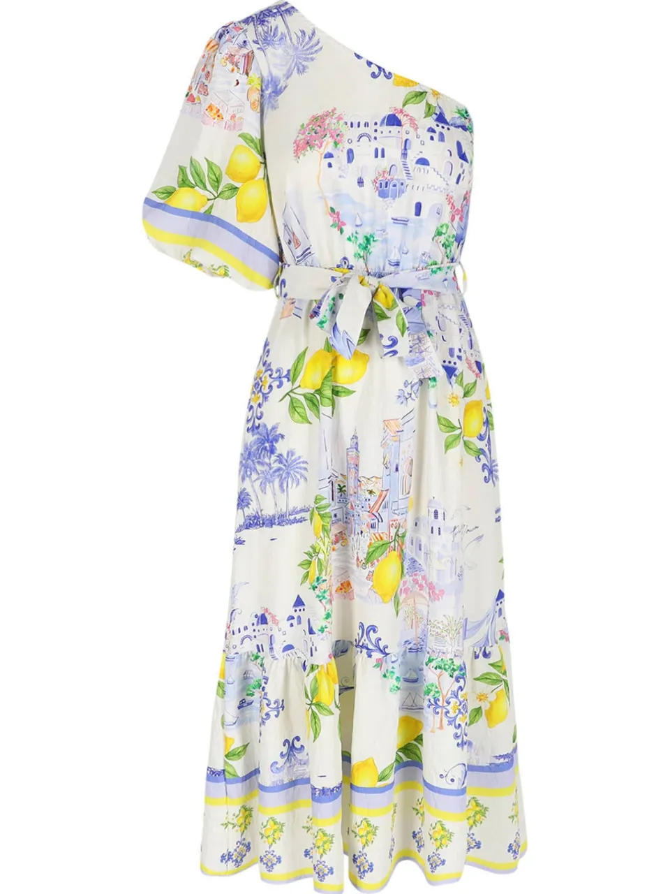 LOLALIZA one shoulder zomerjurk met ceintuur en print - meerkleurig multi, foto 2