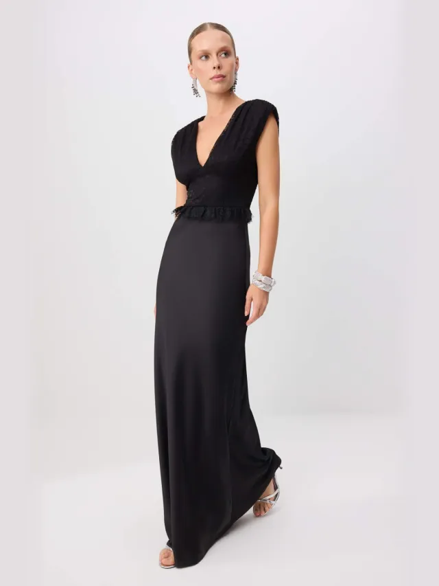 Trendyol TRENDYOLMİLLA Dames Zwart Effen Maxi Mouwloos Diploma-uitreiking / Gala Recht Avond & Gala Jurk