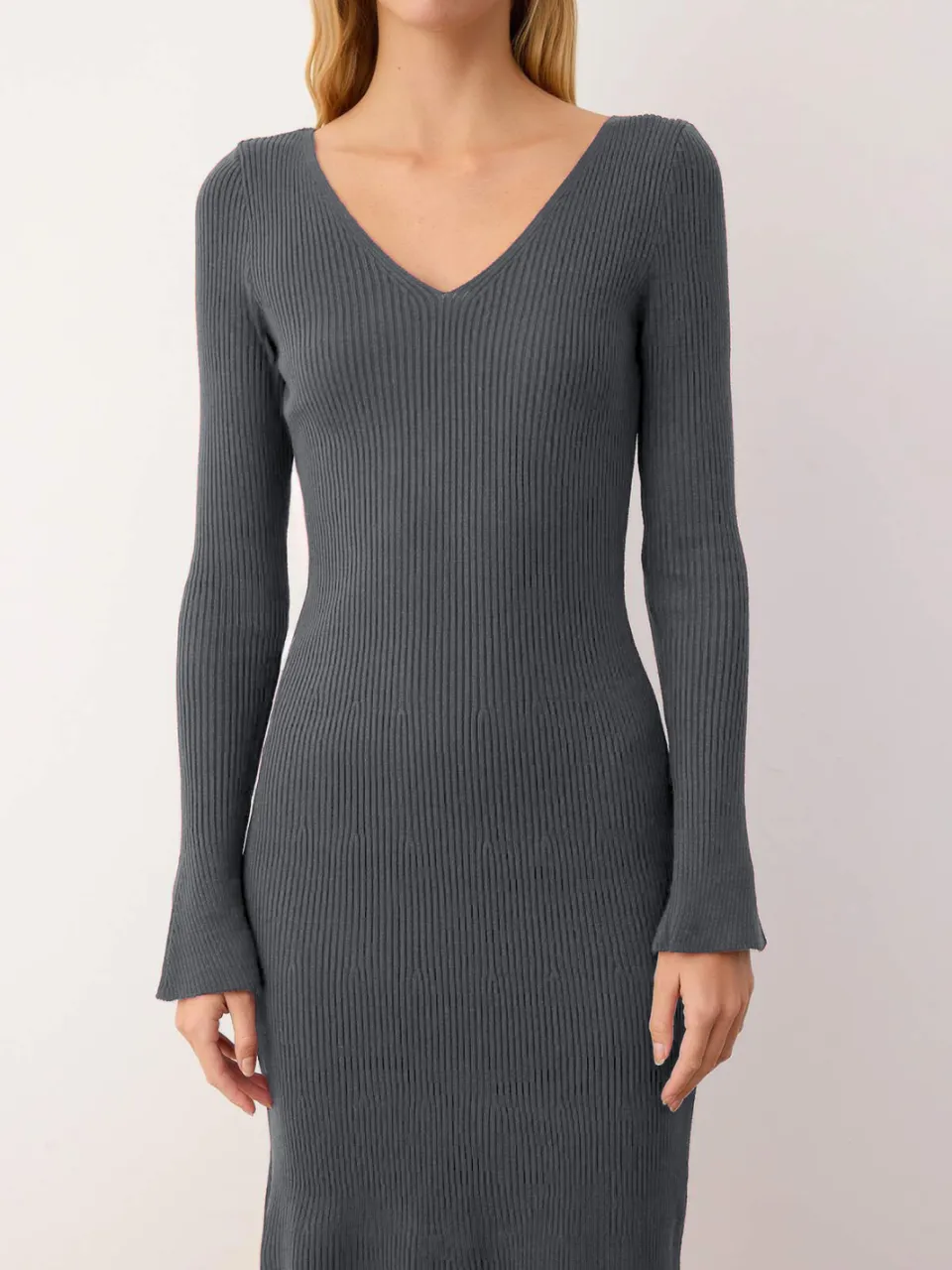 Trendyol TRENDYOLMİLLA Dames Grijs Effen Kort / Mini Lang Casual Bodycon Jurken, foto 2
