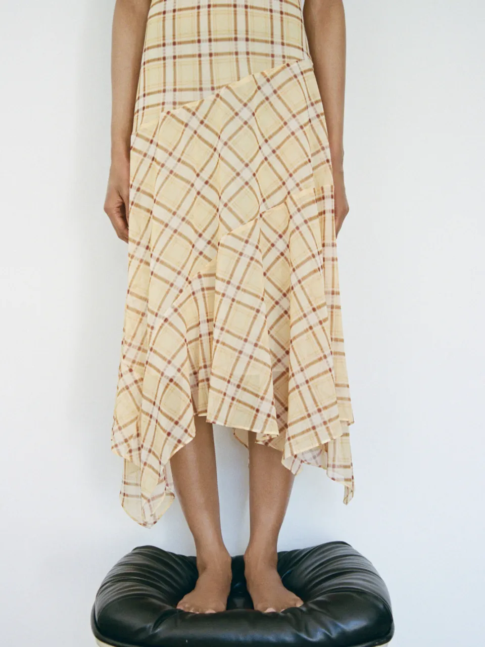 Mango viscose geruite midi jurk - lichtgeel, foto 7
