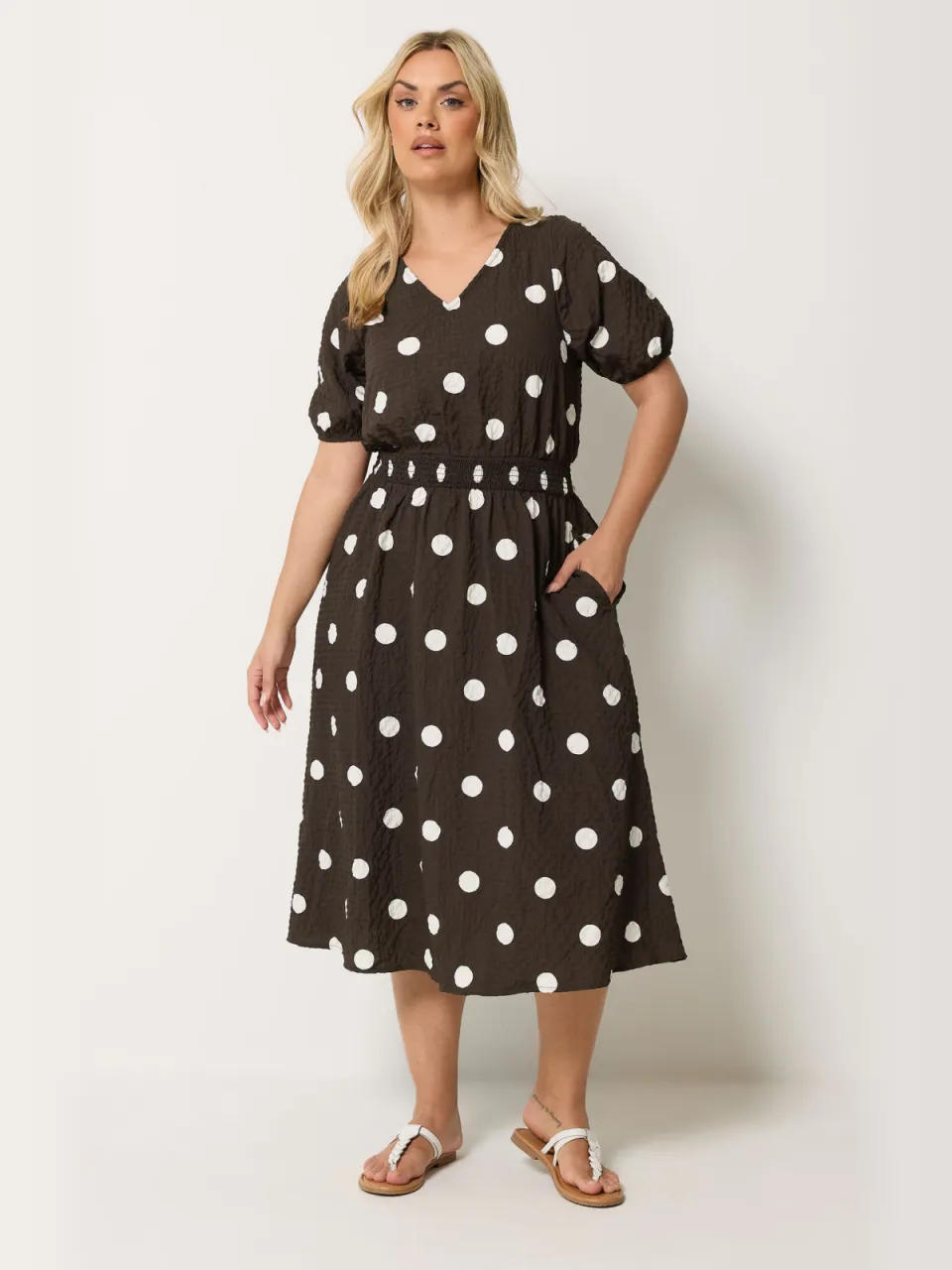 Yours Bruine Midaxi Smockjurk Met Polkadot-64, foto 2