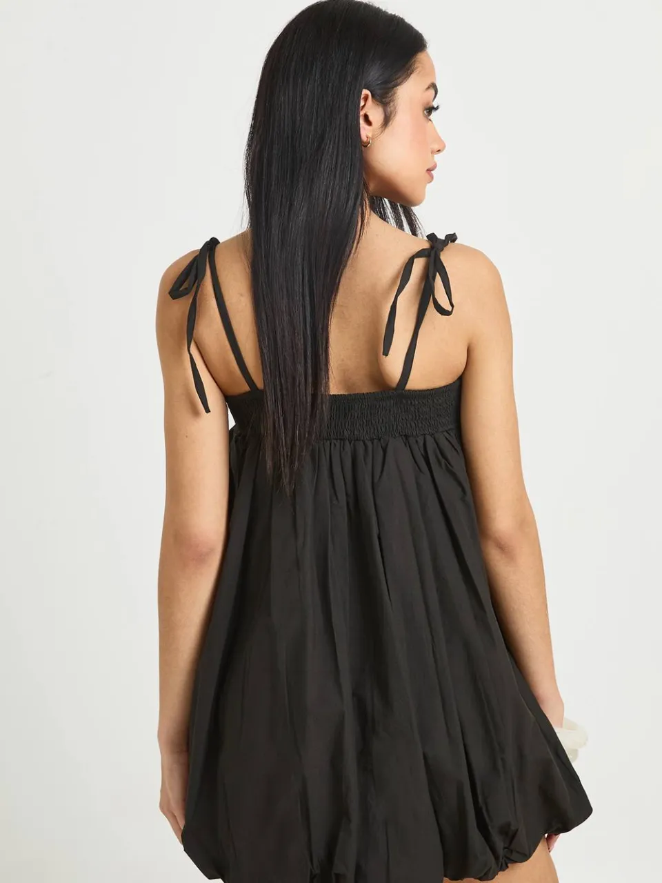 boohoo Dames Katoenen Popeline Pofbal Mini Jurk zwart, foto 2