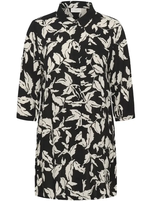 Kaffe Curve Dameshemdjurk KAFFE Curve Hilda black chalk leaves
