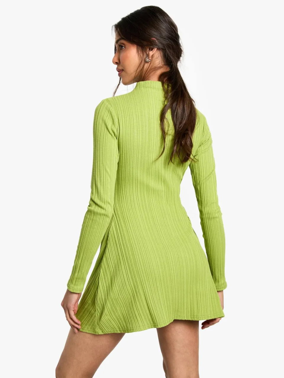 boohoo Dames High Neck Ruched Side Skater Jurk olijf, foto 2