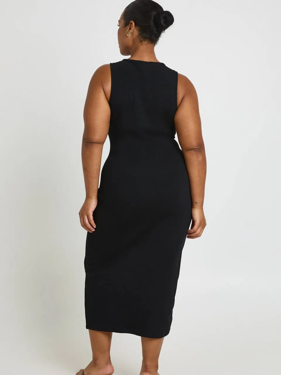 boohoo Dames Plus Basic Geribbelde Midi-jurk Met Racerneck zwart, foto 2