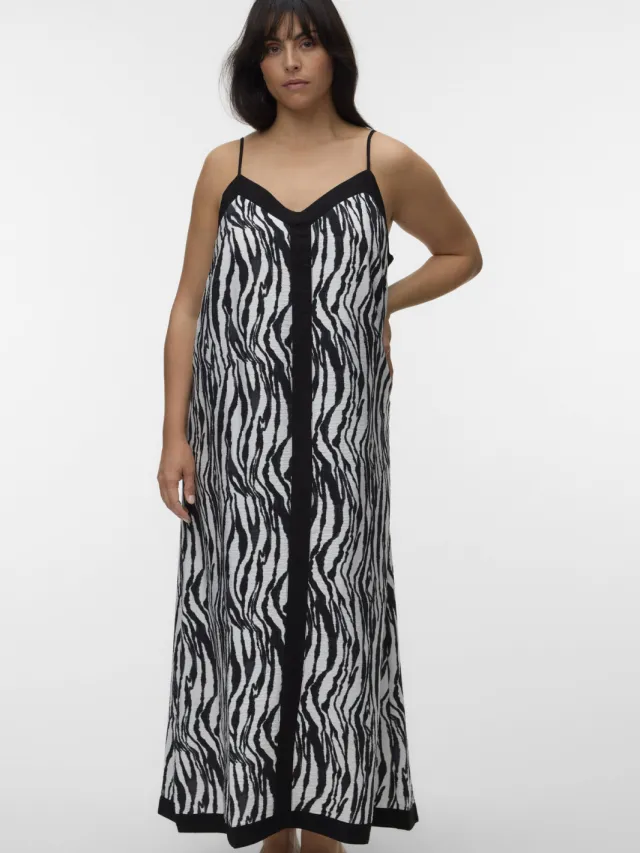 Vero Moda CURVE maxi jurk met zebraprint zwart Zwart/wit