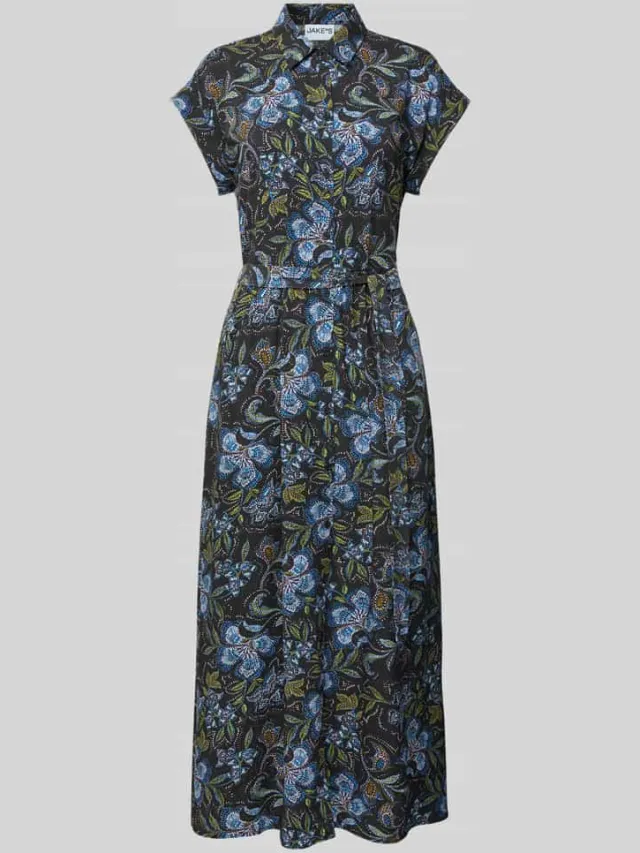 Jake*s Casual Overhemdjurk van viscose met strikceintuur zwart, foto 2