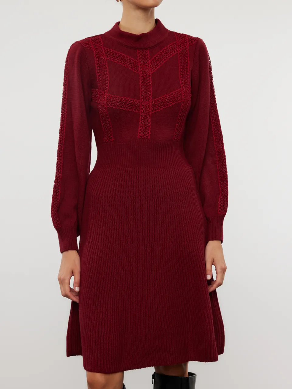 Trendyol TRENDYOLMİLLA Dames Bordeaux Effen Kort / Mini Lang Zakelijk A-lijn Jurken, foto 2