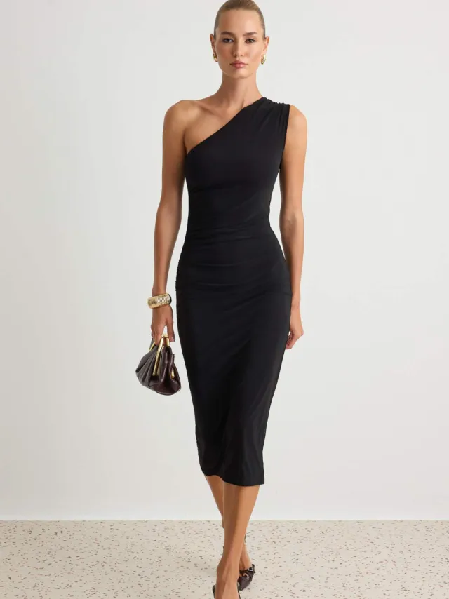 Trendyol TRENDYOLMİLLA Dames Zwart Effen Midi Mouwloos Casual Bodycon Jurken