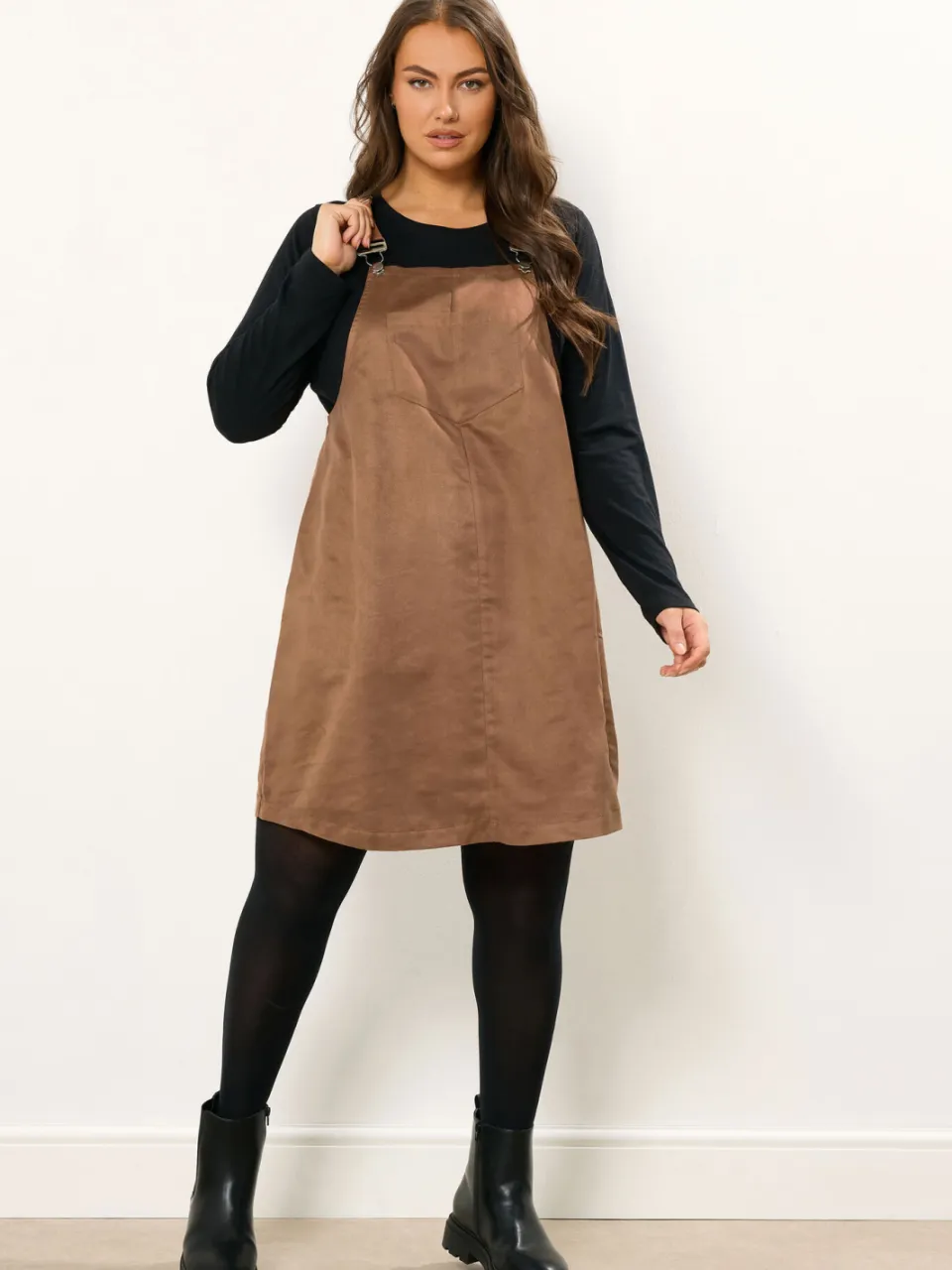Yours Bruine Faux Suède Pinafore Jurk, foto 3