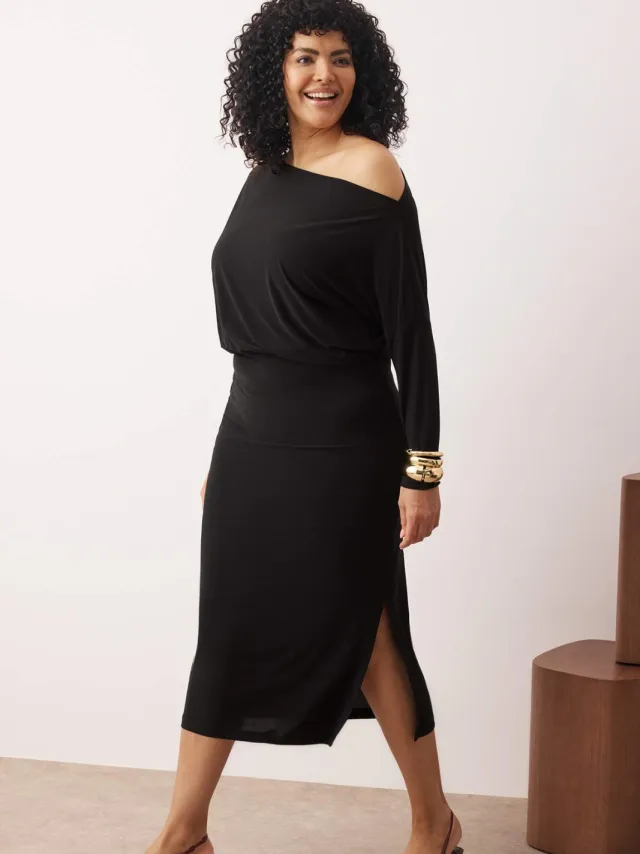 Trendyol Curve Dames Zwart Effen Maxi Lang Casual Bodycon Grote maten Jurk