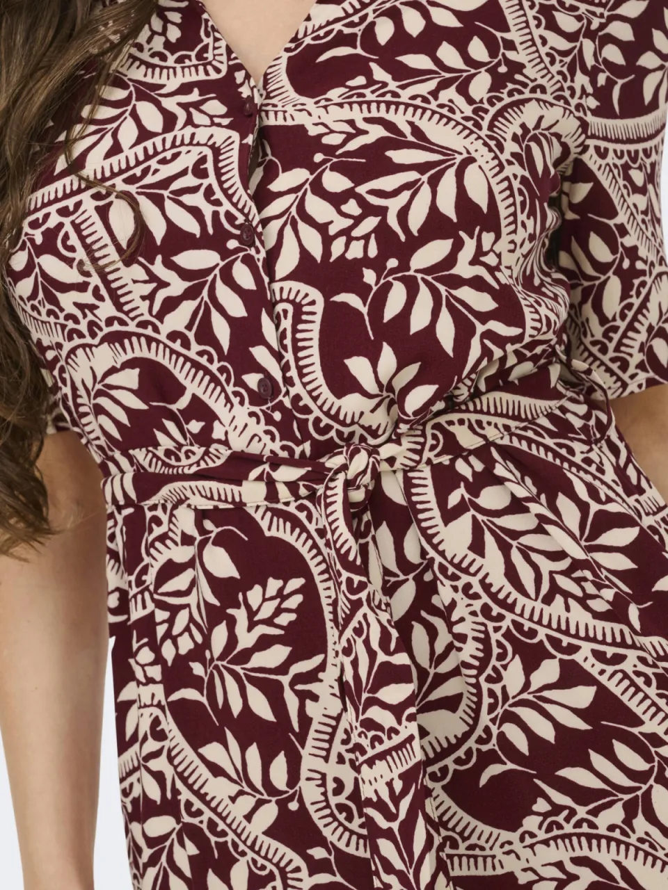 JDY maxi zomerjurk met ceintuur en print - donkerrood, foto 3