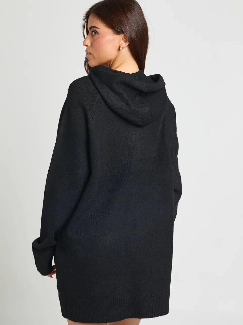 boohoo Dames Oversized Gebreide Hoodie Mini Jurk zwart, foto 3