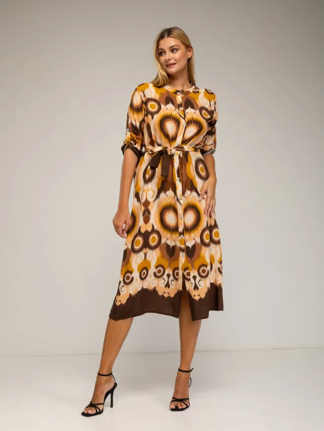 Tantra Midi shirtjurk met etnische print Bruin