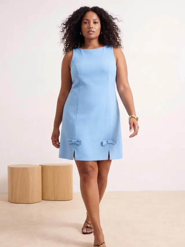 Trendyol Curve Dames Blauw Effen Kort / Mini Mouwloos Stijlvol/Avond A-lijn Grote maten Jurk