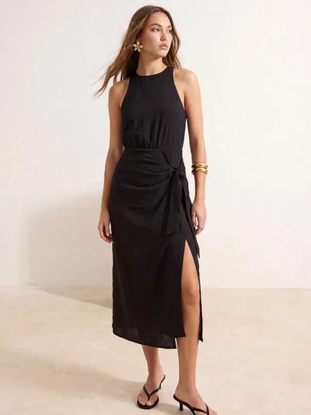 Trendyol TRENDYOLMİLLA Dames Zwart Effen Midi Mouwloos Casual A-lijn Jurken