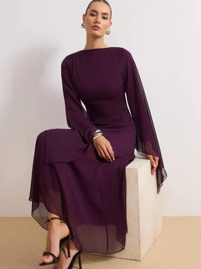 Trendyol Modest Dames Paars Effen Maxi Lang Stijlvol/Avond Recht Modest Jurken, foto 2