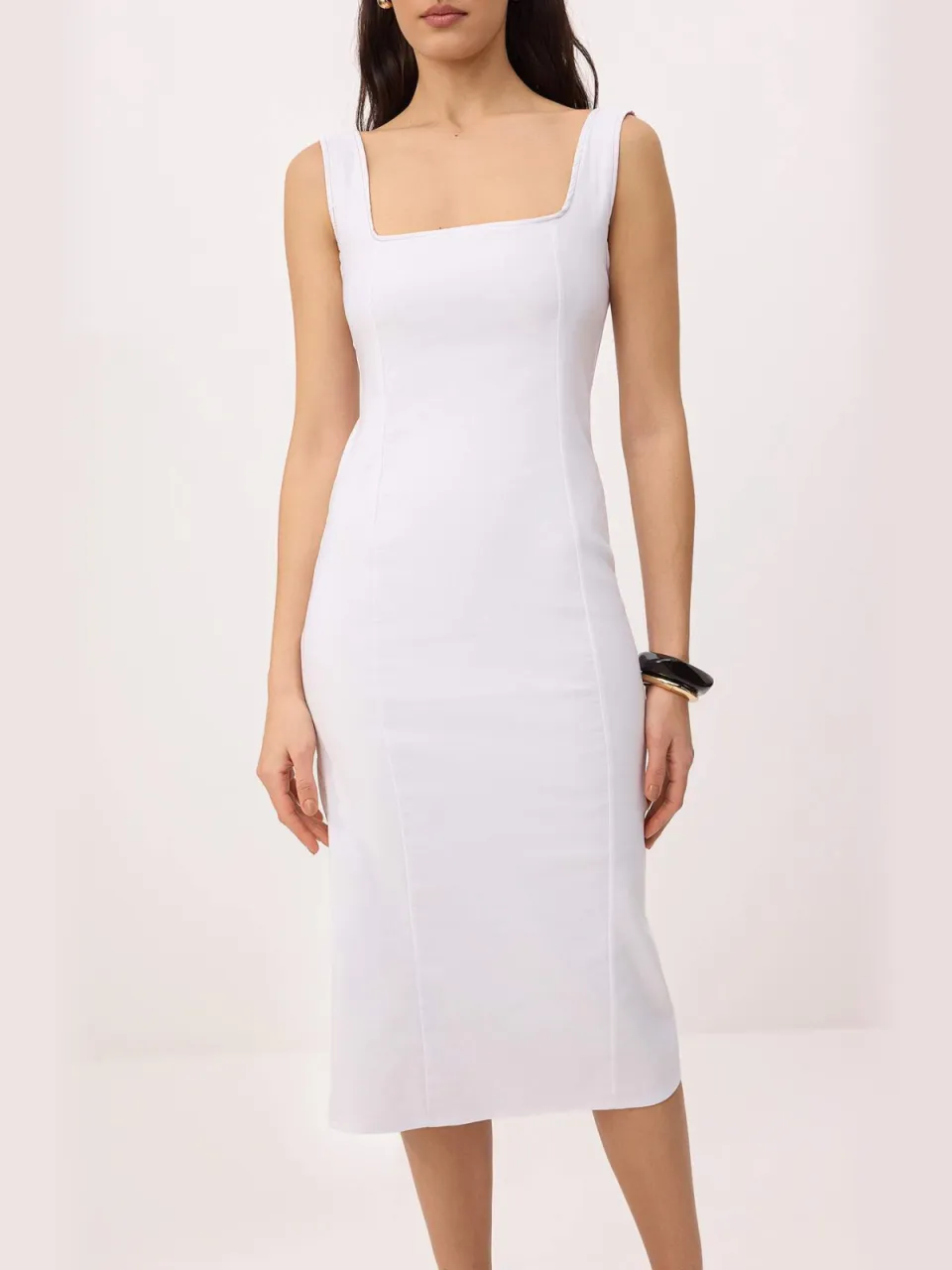 Trendyol TRENDYOLMİLLA Dames Wit Effen Midi Mouwloos Bodycon Jurken