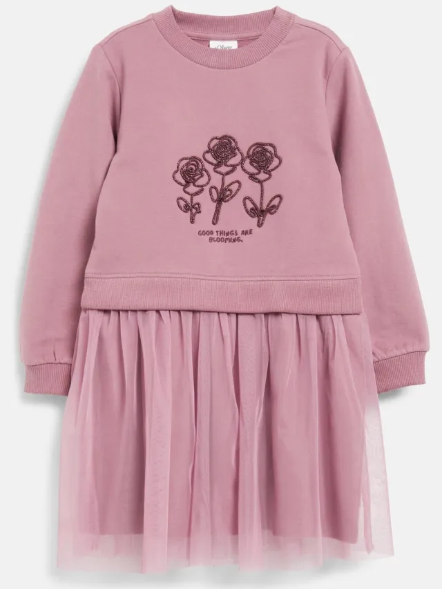 S.Oliver female - Sweatshirtjurk met glitterapplicatie en tule rok roze