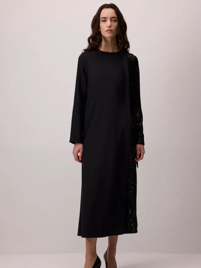 TOUCHÉ PRIVÉ Crêpe jurk met contrasterende pailletten - Zwart - Dames