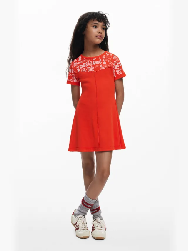 Desigual A-lijn midi jurk met tekst - rood POPPY RED(3213)