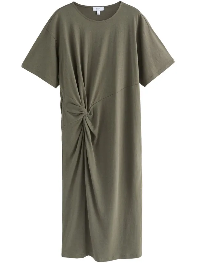 Next Dames - Jersey gedraaide zomerse petite T-shirtjurk - Petite - Groen Khaki Green