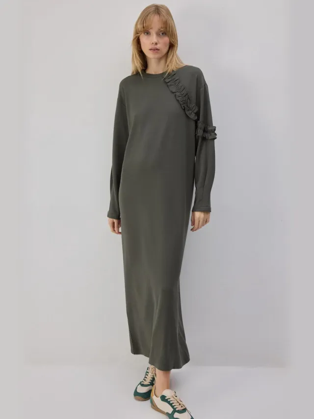 TOUCHÉ PRIVÉ Gebreide jurk met ruches - Khaki - Dames