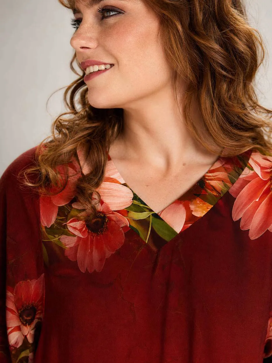 STUDIO gebloemde midi jurk Plus Size - donkerrood, foto 7