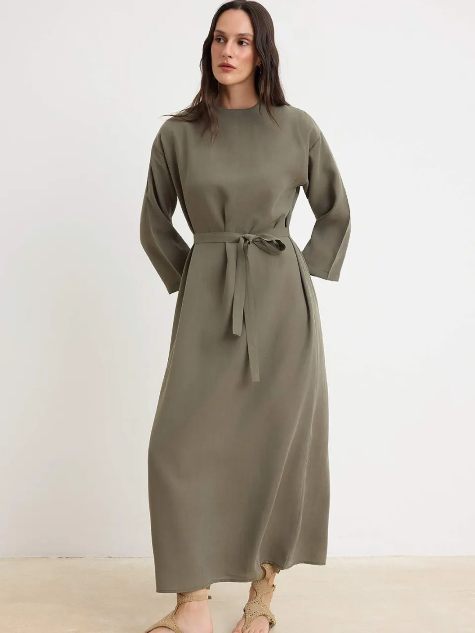 Trendyol TRENDYOLMİLLA Dames Kaki Effen Maxi Lang A-lijn Modest Jurken