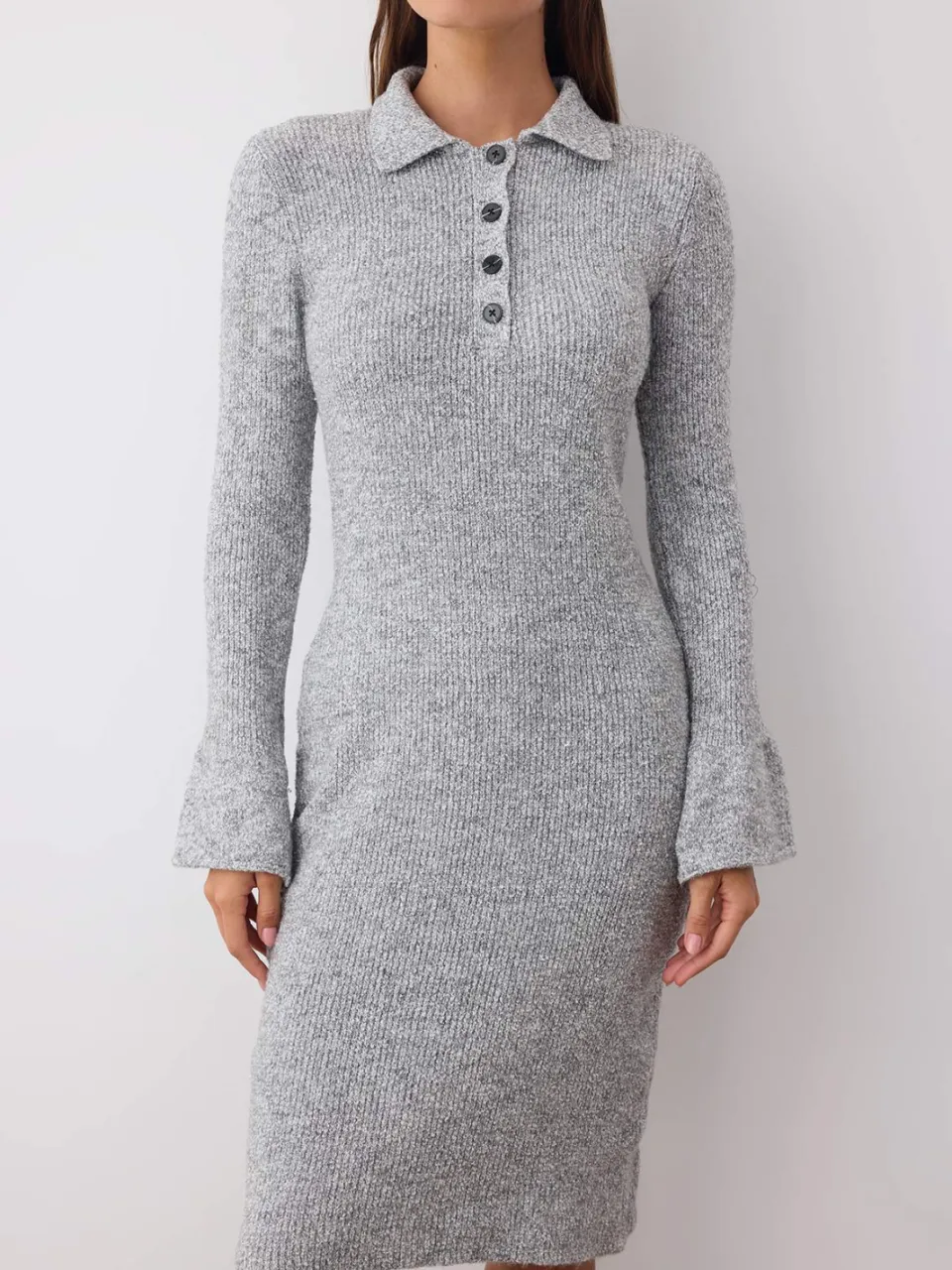 Trendyol TRENDYOLMİLLA Dames Grijs Effen Midi Lang Casual Bodycon Jurken, foto 2