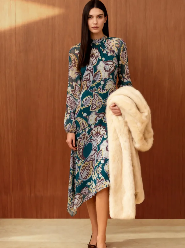 Trendyol TRENDYOLMİLLA Dames Groen Paisley Midi Lang Casual A-lijn Jurken, foto 2