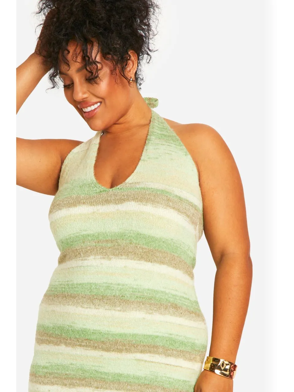 boohoo Dames Plus Cowl Gebreide Gesp Jurk groente, foto 3
