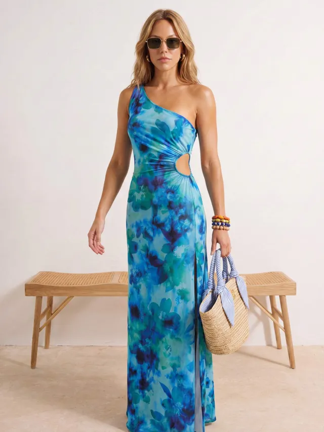 Trendyol TRENDYOLMİLLA Dames Meerkleurig Abstract Maxi Mouwloos Strandkleding Getailleerd Strandjurken Veelkleurig