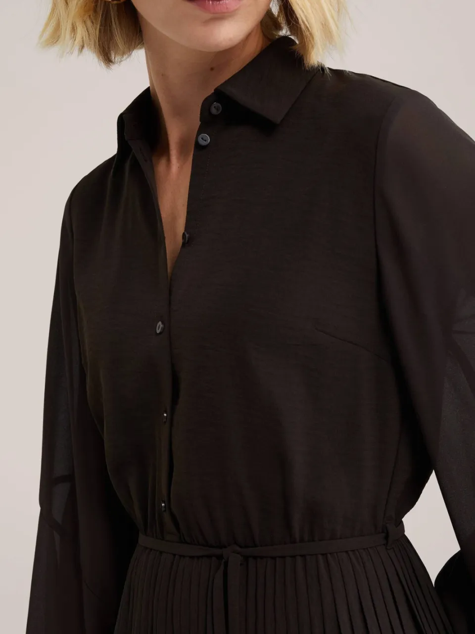 WE Fashion plissé midi jurk - donkerbruin, foto 3