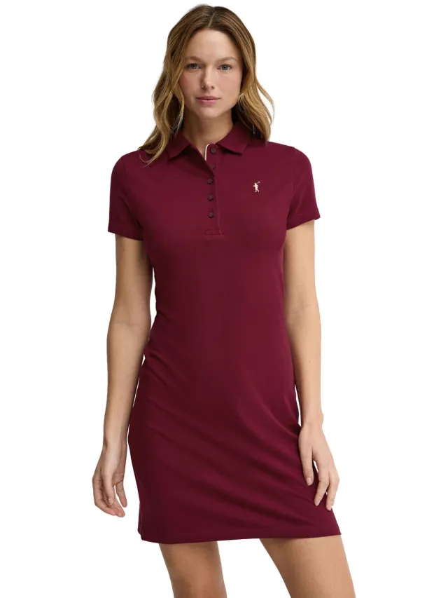Polo Club Bordeauxrode korte jurk met korte mouwen, polokraag en Rigby Go-logo Rood
