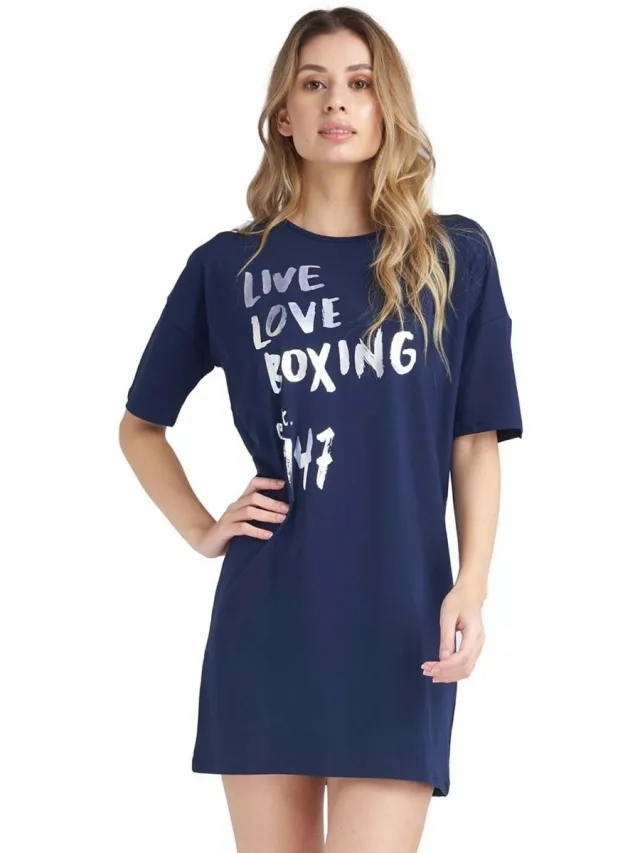 Leone 1947 Korte Jurk Leone 1947 Woman Big T-Shirt Short Slevees Sparkly Blauw