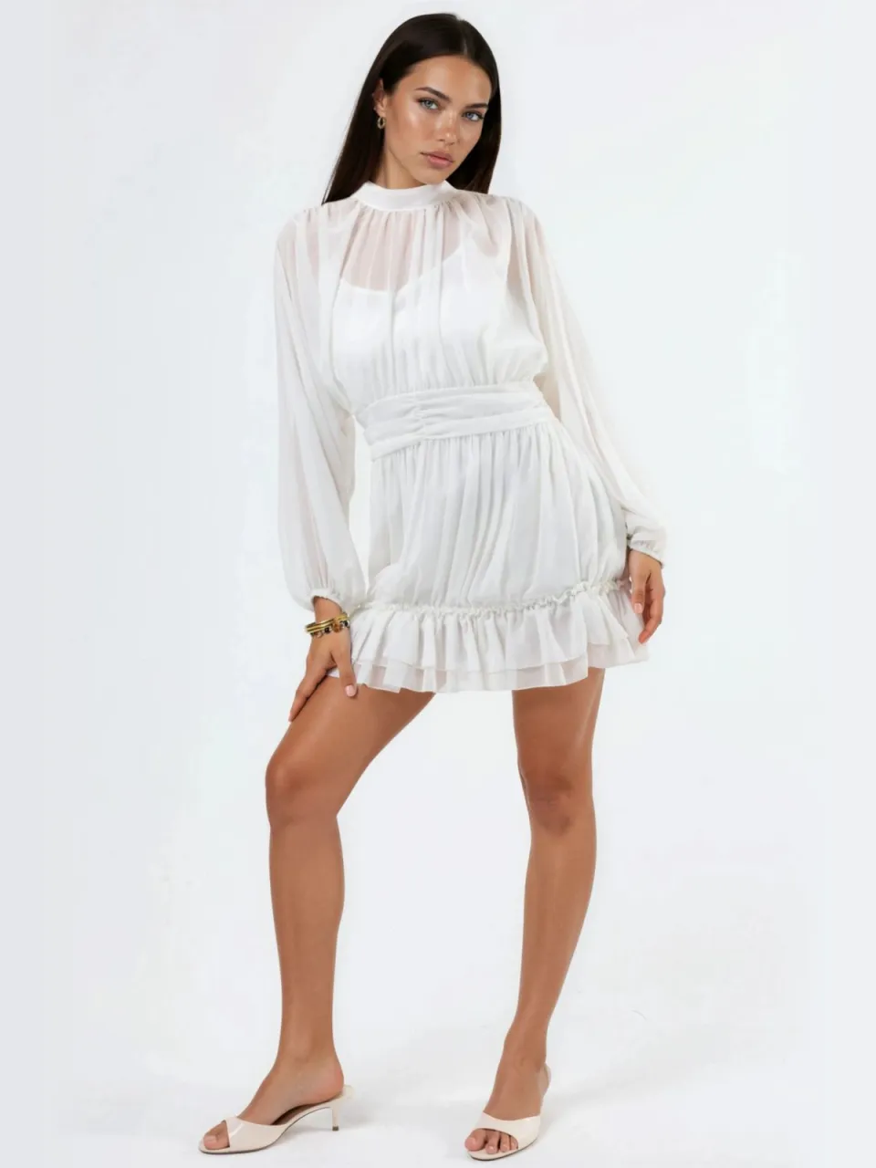 MSN Collection Gerimpelde Colmini-jurk wit, foto 2